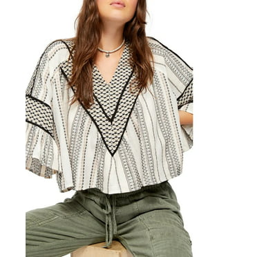 Details about   Free People Macra Maze Me Top S Women's Casual Printed Fringes Blouse NEW 8364
